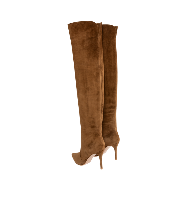 Image 3 of 4 - BROWN - GIANVITO ROSSI Hansen Suede Knee Boots featuring pointed toe and pull-on style. Lining: Goat leather. Made in Italy.
