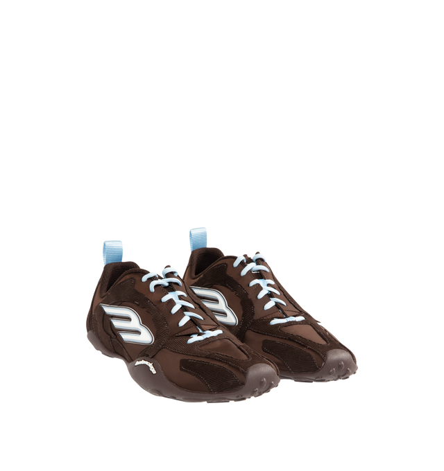 Image 2 of 5 - BROWN - BALENCIAGA Monday Ultra Sneaker featuring worn-out effect, Balenciaga logo embossed on the exterior, 3B sports icon artwork embroidered on the tongue, 3B sports icon artwork in rubber on each side, unity logo embroidered at the back of the heel, debossed size at the back of the heel and back pull-on tab. Upper: cotton, polyester. Sole: rubber.