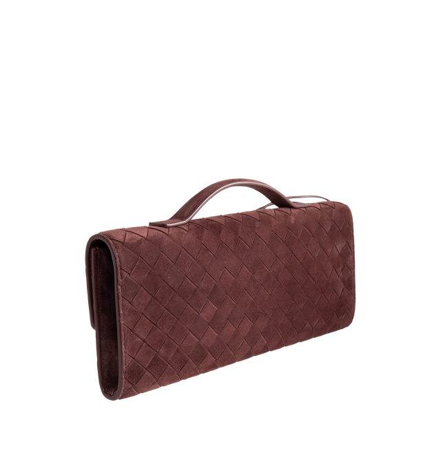 Image 2 of 3 - RED - Bottega Veneta Andiamo Clutch featuring top handle clutch in intrecciato suede with metal knot closure, six card slots and one additional pocket. Calfskin. Made in Italy.