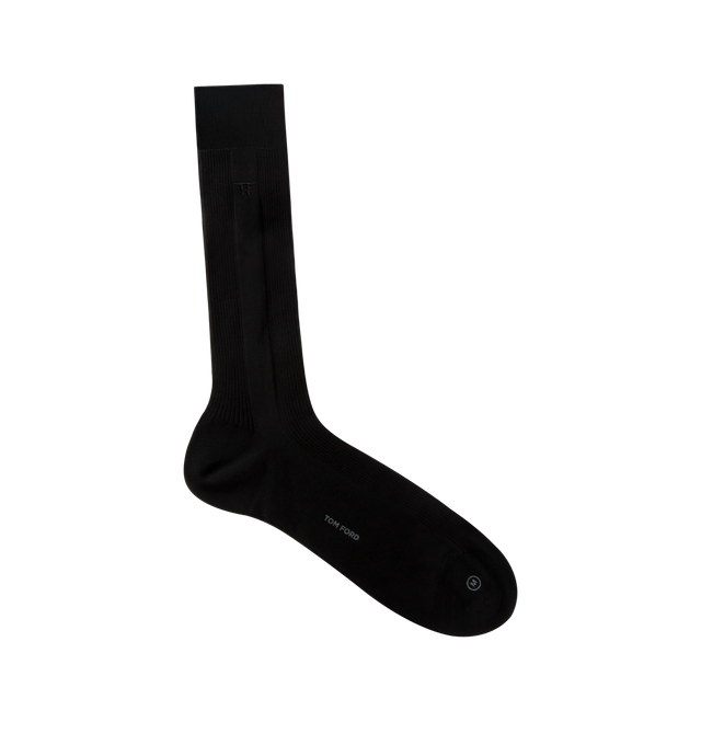 Image 1 of 2 - BLACK - TOM FORD Ribbed Cotton Crew Socks featuring ribbed knit, banded cuff to prevent slipping and logo. Cotton. Made in Italy.