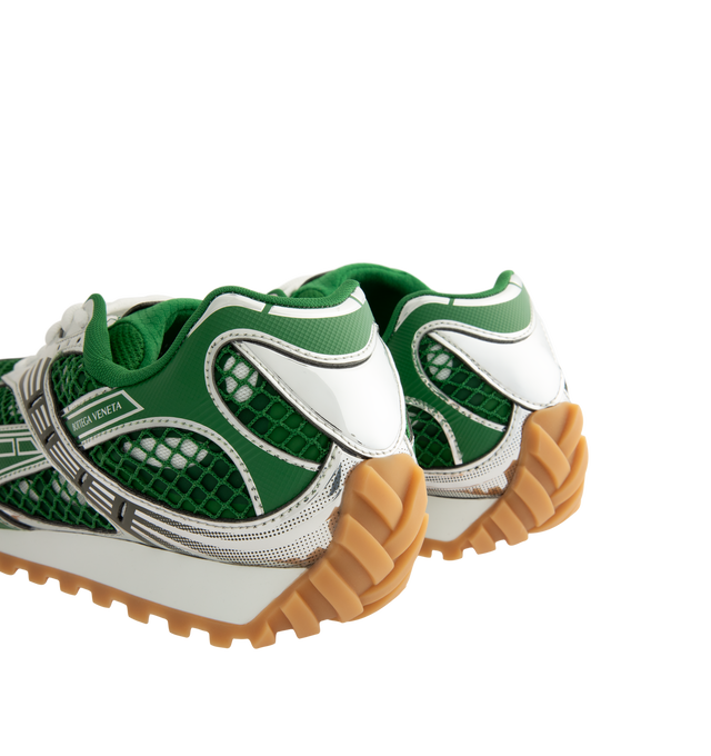 Image 3 of 5 - GREEN - Bottega Veneta Orbit Sneaker featuring mechanical textile upper, rubber sole, lace-up front, padded collar and tongue with Bottega Venneta logo detail at tongue. Made in Italy.