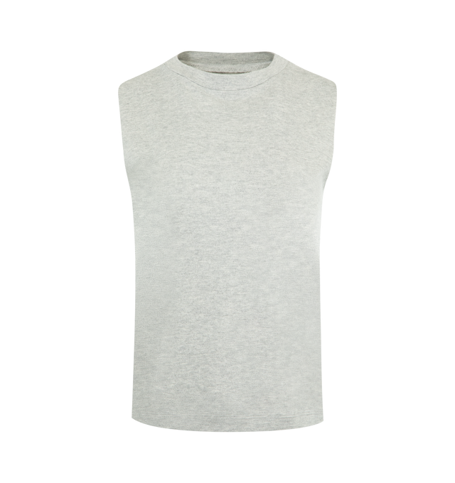 Image 1 of 2 - GREY - EXTREME CASHMERE Player Tank featuring a soft, skin-hugging muscle fit tank top in breathable cotton cashmere blend, a flatlock hem and short and boxy silhouette. 70% cotton, 30% cashmere.