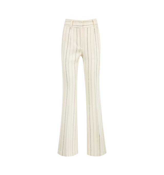 Image 1 of 3 - WHITE - GABRIELA HEARST Rhein Pant featuring pinstripe, high-waisted, dual pockets, back-welt pocket and flared at-the-knee. 50% wool, 50% cashmere. Made in Italy.
