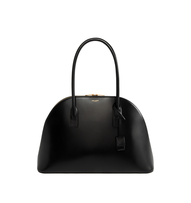 Image 1 of 3 - BLACK - SAINT LAURENT Sac De Jour Duffle featuring half-moon shape, full zip closure, elongated straps, providing both hand and shoulder carry options, leather lining, bronze-tone hardware, one zip pocket and five metal feet. 16.5" x 10.8" x 0.84.7". Calfskin leather. Made in Italy.