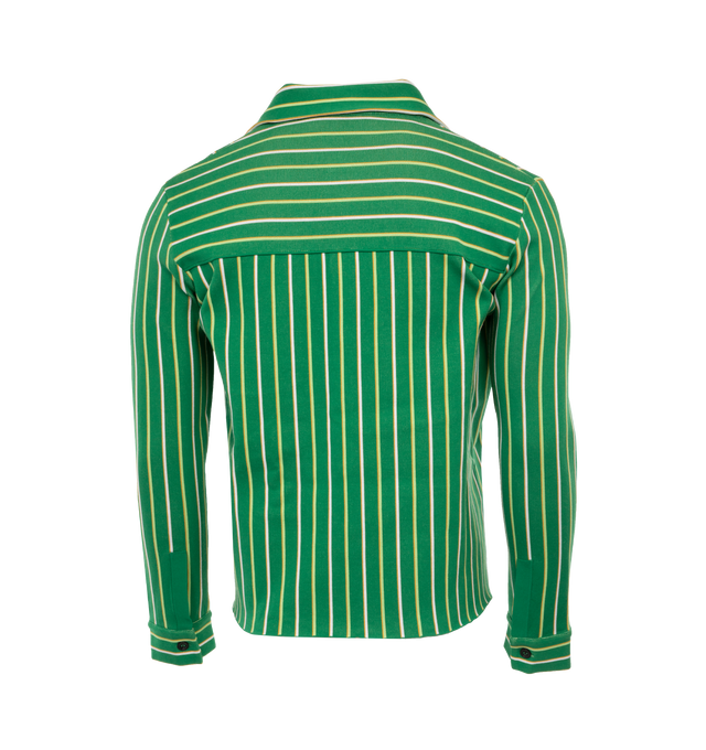 Image 2 of 3 - GREEN - MARNI Striped Shirt featuring long sleeves, sleek stretch techno-viscose fabric, vertical striped design, boxy fit with chest pocket, button closure and button cuffs. 50% viscose/rayon, 28% polyamide, 22% polyester. Made in Italy. 