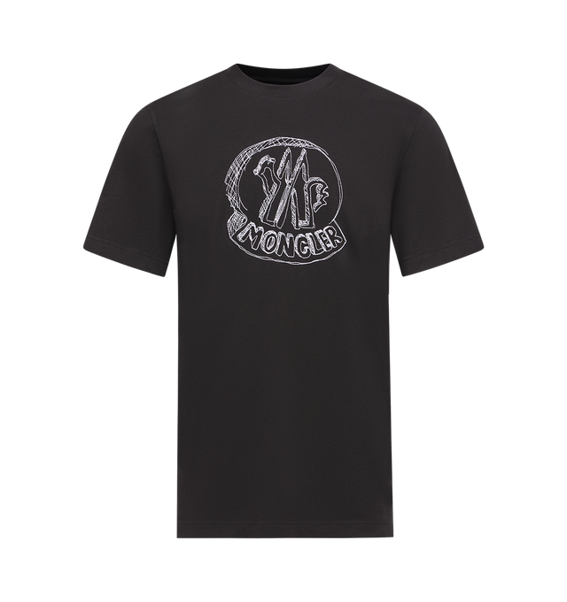 Image 1 of 2 - BLACK - MONCLER Sketch Embroidered Logo Cotton T-Shirt featuring cotton jersey, crew neck, short sleeves and embroidered logo motif. 100% cotton. Made in Turkey.