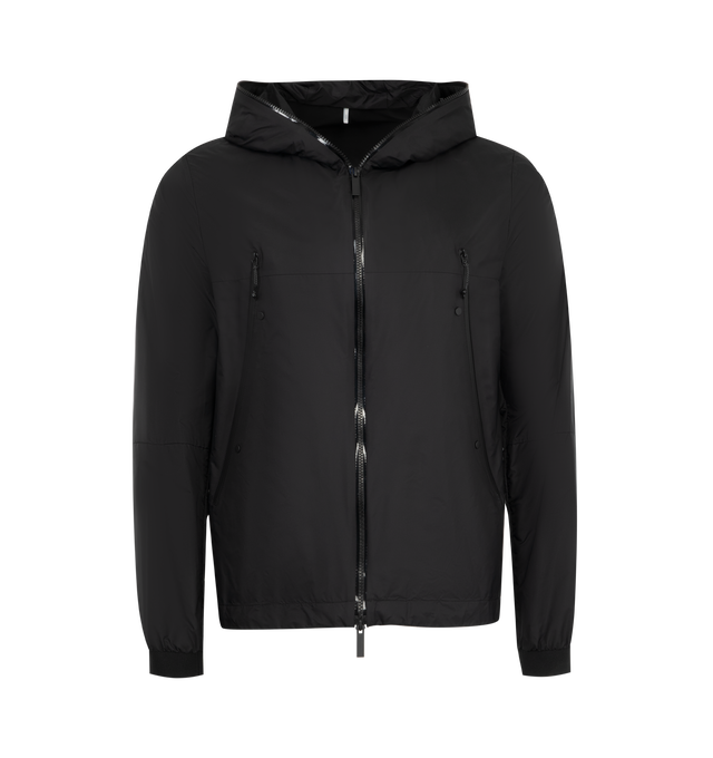 Image 1 of 3 - BLACK - Moncler Junichi Jacket is a funnel neck style with 2-way zipper closure, side zip pockets, and an applique designer emblem. 100% polyamide. Made in Romania.