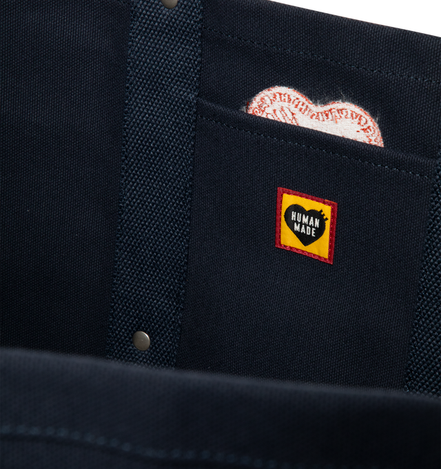 Image 3 of 3 - NAVY - HUMAN MADE Tote Bag Large featuring heart-logo print, double top-handle and silver-tone hardware. 100% cotton.