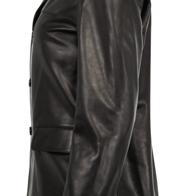 Image 3 of 3 - BLACK - NILI LOTAN Tristan Leather Jacket featuring notched lapel, button front closure, front flap pockets and long sleeves. 100% calfskin.