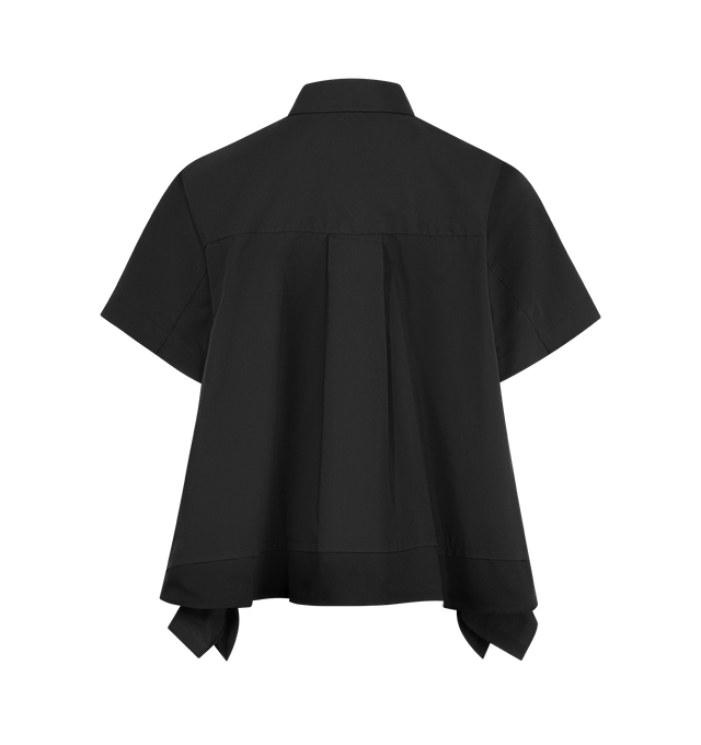 Image 2 of 2 - BLACK - SACAI Poplin Shirt featuring a sharp point collar, short sleeves, hidden-button placket and draped back. 65% polyester, 35% cotton. Made in Japan.