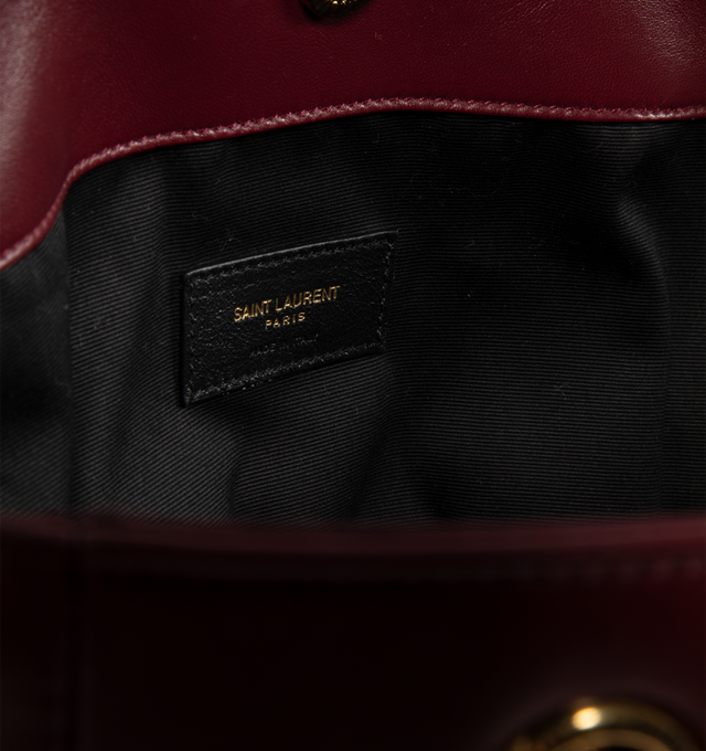 Image 3 of 3 - RED - Saint Laurent YSL 4.3 Jamie Tote Bag has an open top with a snap and drawstring closure, chain and leather shoulder strap, and an interior zipper pocket. 10.6 H x 13.4 W x 1.2 D. Quilted leather. Made in Italy.