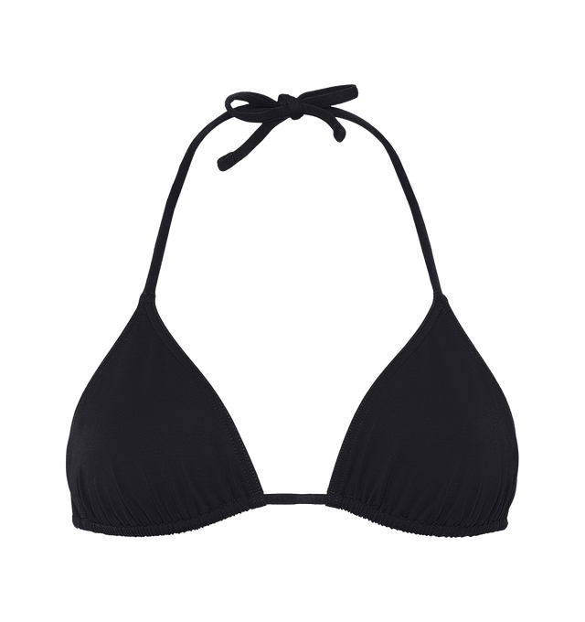 Image 1 of 8 - BLACK - ERES Mouna Sliding Triangle Bikini Top featuring spaghetti straps. 84% Polyamid, 16% Spandex. Made in France. 