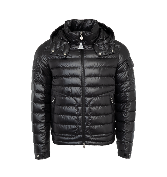 Image 1 of 5 - BLACK - MONCLER Lauros Short Down Jacket featuring polyester lining, down-filled, detachable hood, collar with snap button closure, zipper closure, zipped pockets and adjustable cuffs and hem. 100% polyester. Padding: 90% down, 10% feather. 