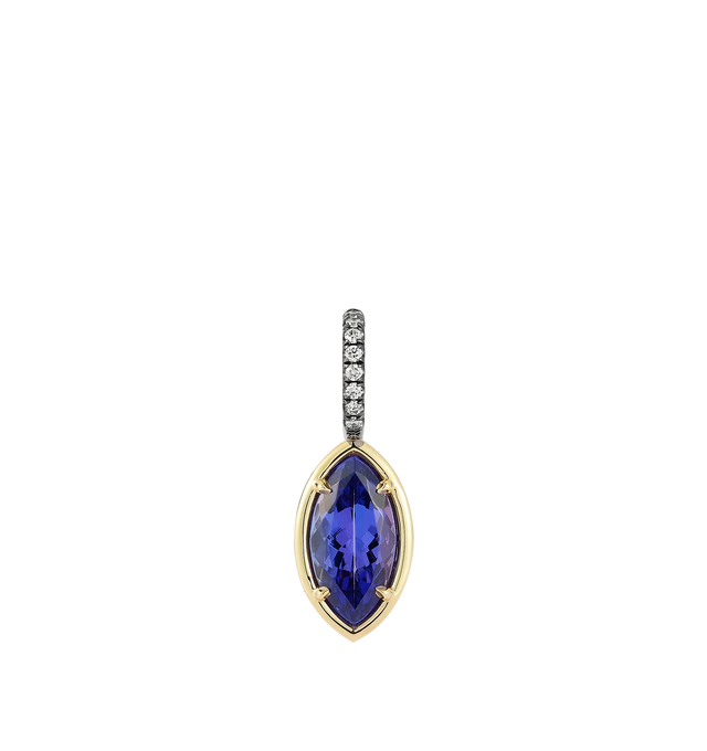 Image 2 of 3 - BLUE - JEMMA WYNNE Tanzanite Marquis and Diamond Prive Charm featuring 18kt yellow gold, One of a Kind, tanzanite marquis stone bezel set in yellow gold with blackened pave diamond bail. 2.1CT tanzanite, .06CT diamond. 24MM. Hirshleifers offers a range of initial pieces from this collection in-store. For personal consultation and detailed information about jewelry, please contact our dedicated stylist team at personalshopping@hirshleifers.com. This item may be restricted for online purchase t