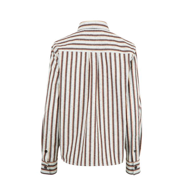 Image 4 of 4 - BROWN - BOTTEGA VENETA Bold Stripe Shirt featuring shirt in cotton and linen with bold striped design, button closure, classic collar and regular fit. 84% cotton, 12% linen, 4% polyamide. Made in Italy.