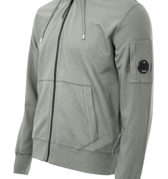 Image 3 of 3 - GREY - C.P. COMPANY Light Fleece Hooded Full Zip Sweatshirt featuring adjustable hood, full zip fastening, lens detail, ribbed cuffs and hem, garment dyed and regular fit. 100% cotton.