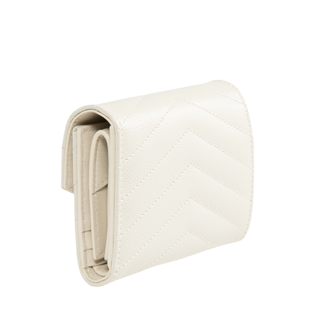 Image 2 of 3 - WHITE - SAINT LAURENT Multi Folded Wallet featuring logo on front, quilted overstitching, gold-toned metal hardware, snap button closure, five card slots, one coin pocket, one bill compartment, one receipt compartment and leather lining. 3.9 x 3.5 x 1.2 inches. Calfskin. Made in Italy.