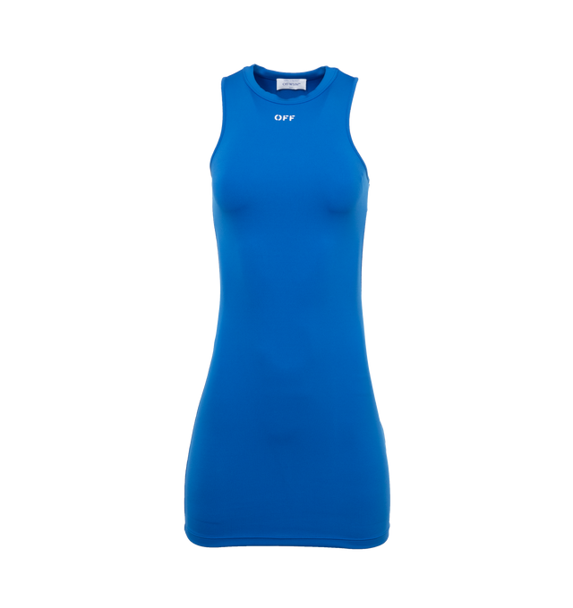 Image 1 of 3 - BLUE - OFF-WHITE Sleek Rowing Dress featuring stretch-jersey, logo print at the chest, sleeveless, racerback, straight hem and mini length. 86% polyamide, 14% elastane. 