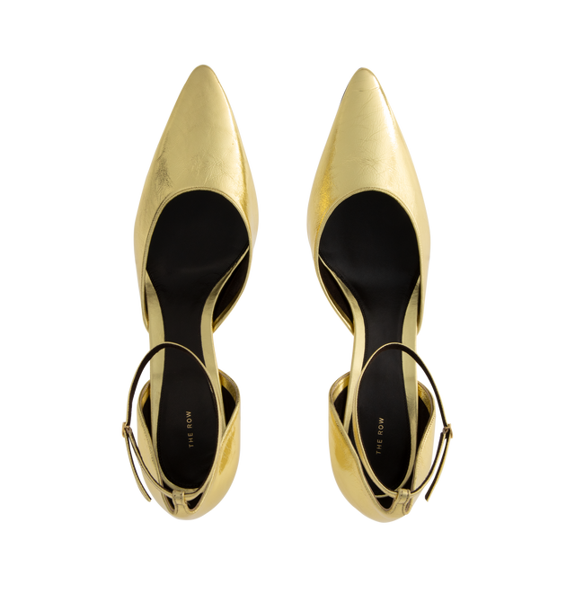 Image 4 of 4 - GOLD - THE ROW Liisa D'Orsay Pump foiled nappa leather, pointed toe and ankle strap with mini buckle closure. 2.75 in. heel. 100% lambskin leather. Leather sole. Made in Italy.