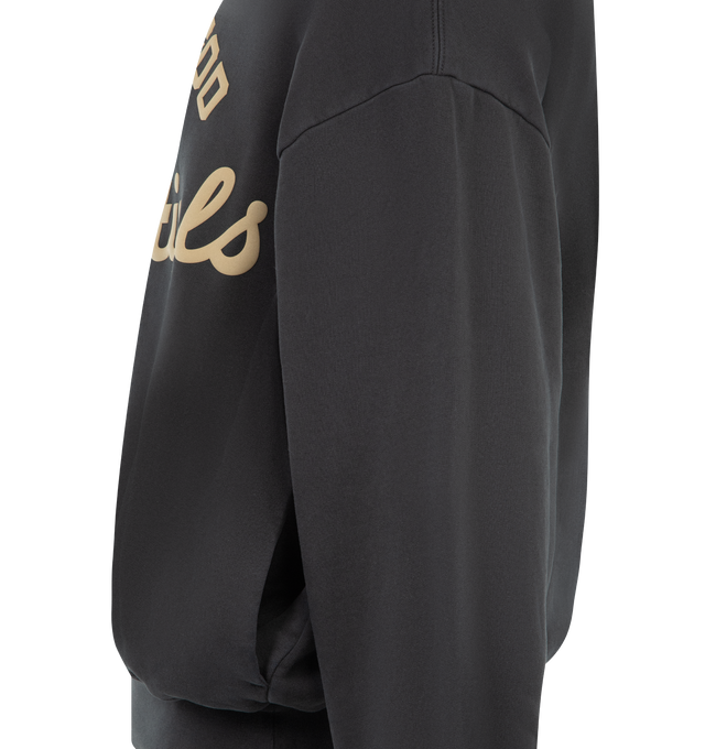 Image 3 of 3 - BLACK - FEAR OF GOD ESSENTIALS Training 90s Hoodie featuring 390GSM cotton fleece, pigment dyed, puff-printed Fear of God Essentials training logo is branded on the front, double-layer hoodie, side pockets, rib-knit cuffs, waist-hem and Essentials label on the hood edge. 100% cotton.