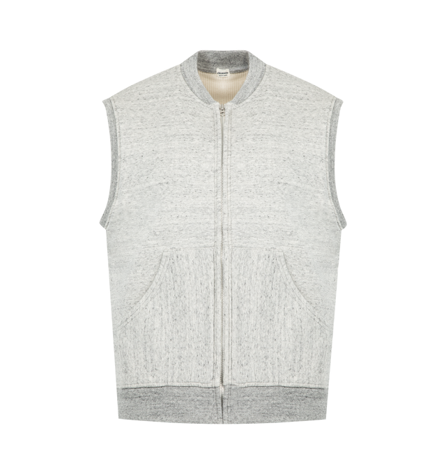 Image 1 of 2 - GREY - CHIMALA Sweat Zip Up Vest featuring ribbed collar and hem, zip front closure, sleeveless and front pockets. 100% cotton.
