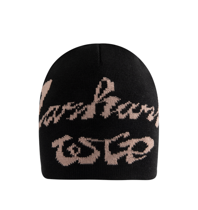 Image 1 of 2 - BLACK - CARHARTT WIP Chedda WIP Beanie featuring a midweight knit made from stretch-cotton yarn and a large jacquard graphic. 48% cotton, 47% acrylic, 4% nylon, 1% elastane.