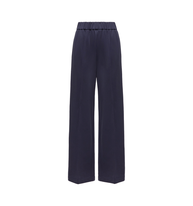 Image 1 of 1 - BLUE - Moncler Womens Technical Fleece Sweatpants are crafted from a technical nylon and cotton blend fleece and feature a relaxed silhouette, side pockets, rib-knit trim, and a signature grosgrain logo patch. These designer fleece sweatpants combine soft technical fabric with elevated casual styling for comfortable everyday wear. Main Material: 55% Polyamide, 42% Cotton, 3% Elastane. Made in Italy.