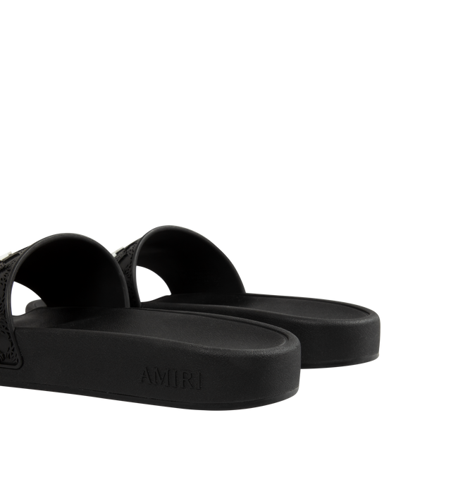 Image 3 of 4 - BLACK - AMIRI MA Quad Pool Slide Sandals featuring TPU pool slide sandals with raised MA quad monogram, contrast logo vamp, flat heel, open toe, slide style and rubber outsole.