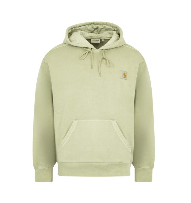 Image 1 of 2 - GREEN - CARHARTT WIP Hooded Nelson Sweatshirt featuring drawstring hood, ribbed cuffs and hem, a kangaroo pocket and logo on chest. 100% cotton.