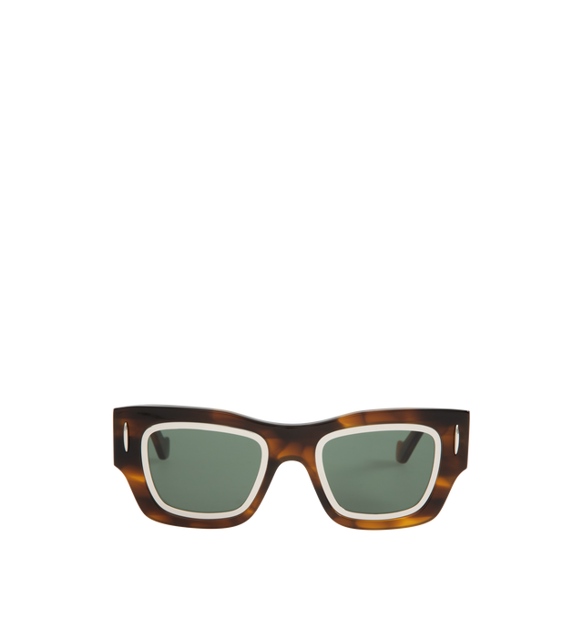 Image 1 of 3 - BROWN - Cinema Frame Rectangle-shaped sunglasses in an acetate and gold-finish metal double frame construction. Featuring International fit, UVA/UVB protection, gold-finish metal LOEWE. Made in Italy.