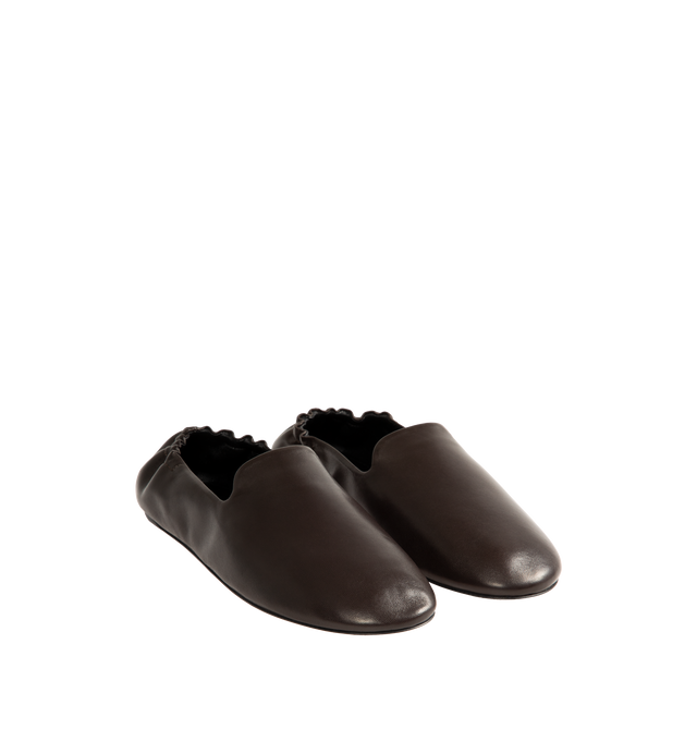 Image 2 of 4 - BROWN - THE ROW Casa Slipper featuring slip-on shoe in soft nappa leather with round toe, elasticated heel and flexible leather sole. 100% lambskin leather. Calfskin leather sole. Made in Italy.