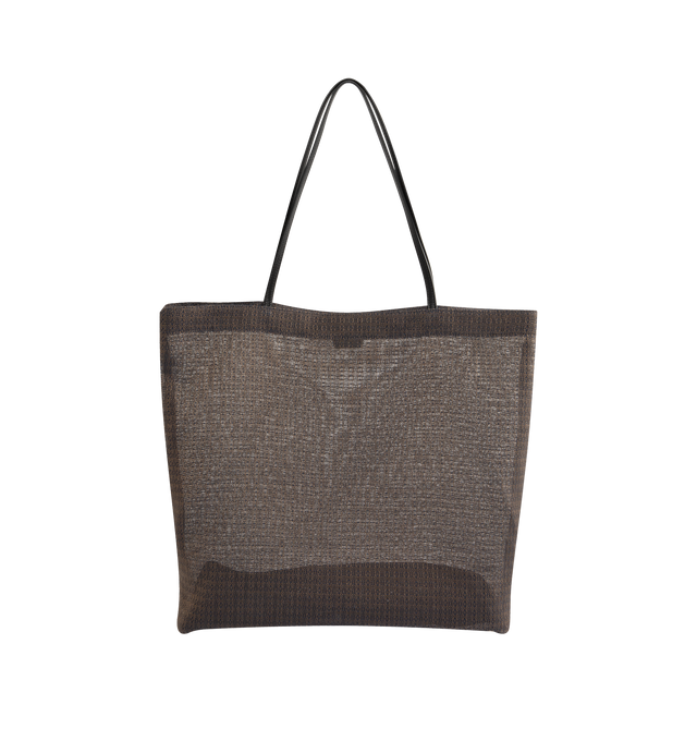 Image 1 of 3 - BROWN - THE ROW Mesh Barn Tote Bag in woven mesh with saddle leather top handles and single interior pocket. Measures 14 x 6 x 15 inches with 10 inch handle drop. 80% polyurethane, 20% polyester. Unlined. Made in Italy.