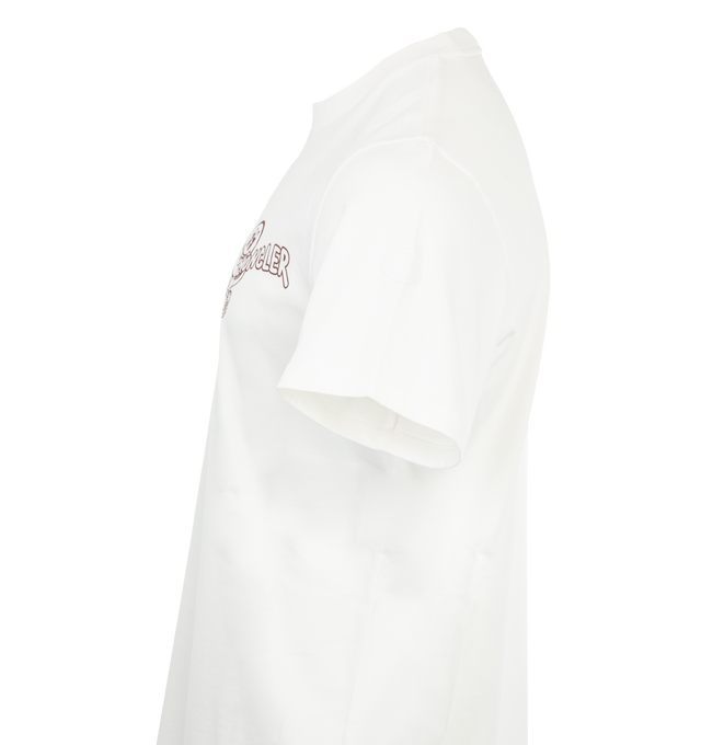 Image 3 of 3 - WHITE - MONCLER Logo T-Shirt featuring combed cotton jersey, short sleeves, ribbed crew neck and printed logo motif. 100% cotton.