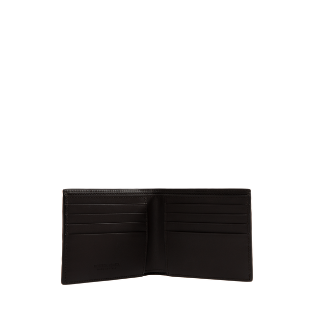 Image 3 of 3 - BLACK - BOTTEGA VENETA Intrecciato Bi-Fold Wallet featuring intrecciato calfskin leather wallet with tri-colour panels, eight card slots, two bill compartments, two additional pockets. 3.7 x 4.3 x 0.4. Made in Italy.