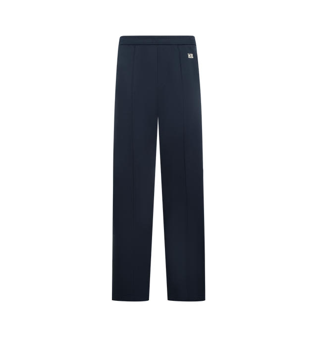 Image 1 of 3 - NAVY - WALES BONNER Motion Sweatpants featuring striped down side, drawstring fastening, 2 side slip pockets, back welt pocket and straight fit. 55% polyester, 45% cotton.