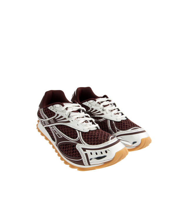 Image 2 of 5 - BROWN - BOTTEGA VENETA Orbit Sneaker featuring lace-up front, metallic rubber, mesh and fishnet panels, signature intrecciato weave and gripped soles. Rubber outsole. Made in Italy.