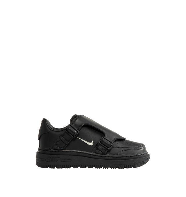 Image 1 of 5 - BLACK - Nike Men's Air Force 1 LX Shoes are crafted from genuine leather and feature the iconic Air Force 1 silhouette with a metallic Swoosh logo and leather lace cover for an elevated finish. The leather upper softens over time, while a Nike Air unit delivers lightweight cushioning. A foam midsole enhances comfort, and the rubber outsole with classic pivot-circle traction provides durability and grip. Upper: Genuine Leather. Midsole: Foam with Nike Air cushioning. Outsole: Rubber.