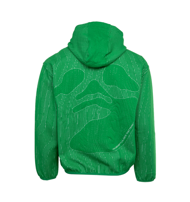 Image 2 of 4 - GREEN - NIKE X OFF-WHITE ENGINEERED HOODIE features a heavyweight jacquard-knit that is breathable and warm with bungee adjusters on the hood and bold co-branded graphics that elevate the finish on the front.  