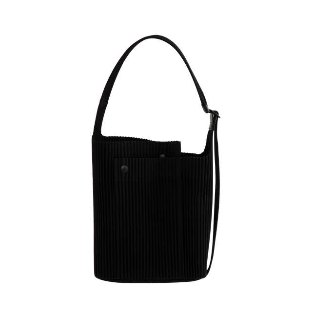 Image 1 of 3 - BLACK - ISSEY MIYAKE Utility Bag featuring garment-pleated tote, adjustable shoulder strap and 2 interior pockets with snap closures. 11"H x 8.5"W x 3.5"D. Polyester. Lining: faux leather. Made in Japan.