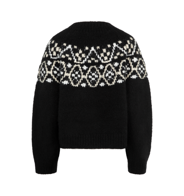 Image 2 of 2 - BLACK - NILI LOTAN Chrissy Sweater featuring crew neck, long sleeve, pullover, chunky jersey stitch with fairisle pattern across the chest, relaxed boxy body, regular sleeve length, medium body length and 1x1 rib at hem, sleeve, and neckline. 90% cashmere, 10% silk.