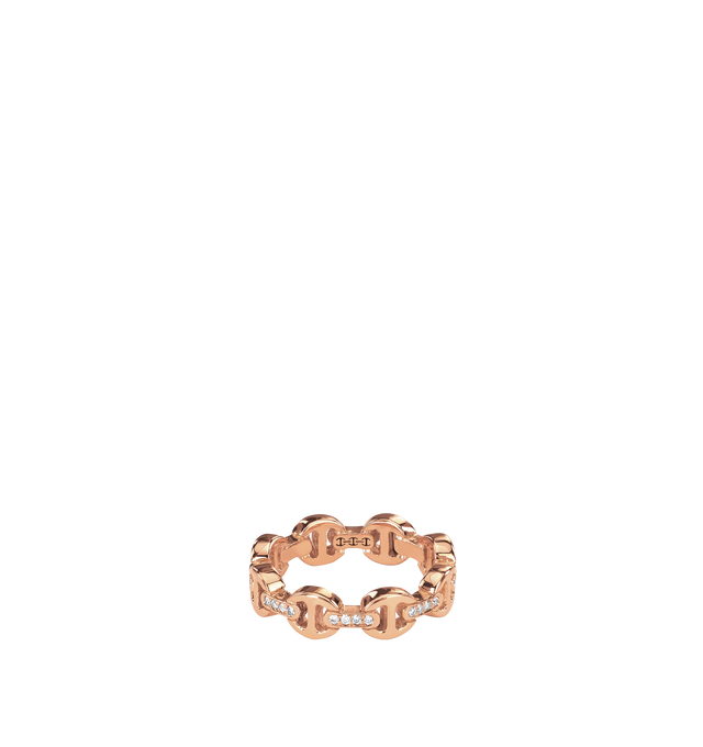 Image 1 of 2 - GOLD - HOORSENBUHS Dame Tri-Link Ring with Diamond Bridges featuring solid 18K gold construction, hand set diamond bridges, classic tri-link architecture and band width: 5.4mm. Size 9.Hirshleifers offers a range of initial pieces from this collection in-store. For personal consultation and detailed information about jewelry, please contact our dedicated stylist team at personalshopping@hirshleifers.com. This item may be restricted for online purchase to international clients. For assistance p