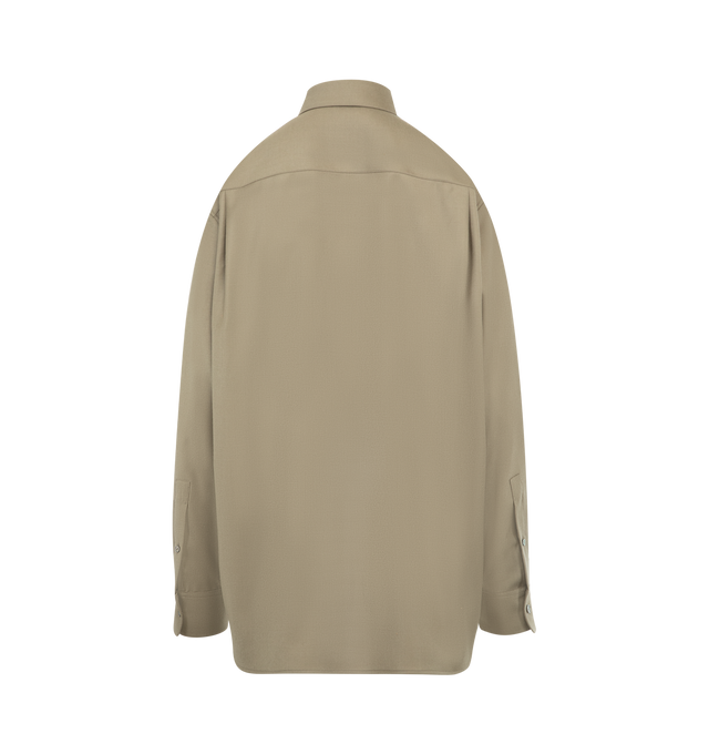 Image 2 of 2 - GREEN - THE ROW Pino Shirt featuring oversized button-up shirt in virgin wool flannel with front patch pocket and exposed front placket with mother-of-pearl buttons. 100% wool. Lined in 100% silk. Made in Italy.