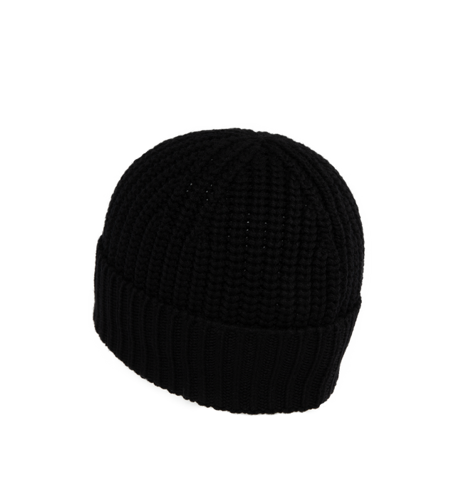 Image 2 of 2 - BLACK - MONCLER Rhinestone Logo Beanie has a rhinestone encrusted logo patch and wide cuff. 100% virgin wool.  