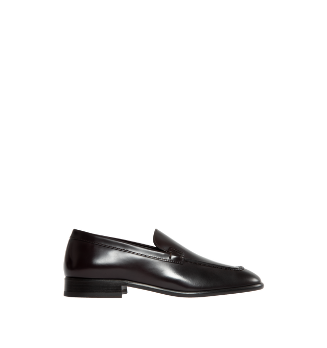 Image 1 of 4 - BLACK - THE ROW Mensy Loafers featuring polished calfskin, topstitching throughout, square moc toe and stacked leather heel with rubber injection. Upper: leather. Sole: leather, rubber. Made in Italy. 