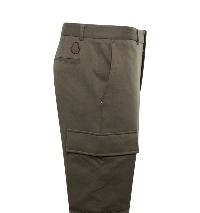 Image 3 of 3 - BROWN - MONCLER Cargo Trousers featuring zipper and snap button closure, side pockets, zipped back pocket and logo patch. 92% cotton, 8% polyamide/nylon. Made in Romania. 