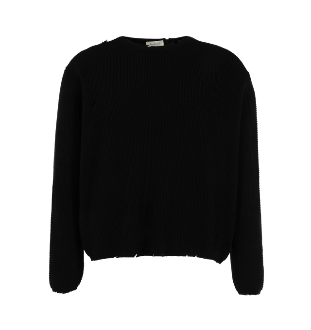 Image 1 of 2 - BLACK - Second/Layer Friends Pullover Waffle Knit Sweater is crafted from a wool and cashmere blend yarn and features a relaxed, cropped silhouette with a textured waffle-knit construction. Main Material: Wool and Cashmere Blend.