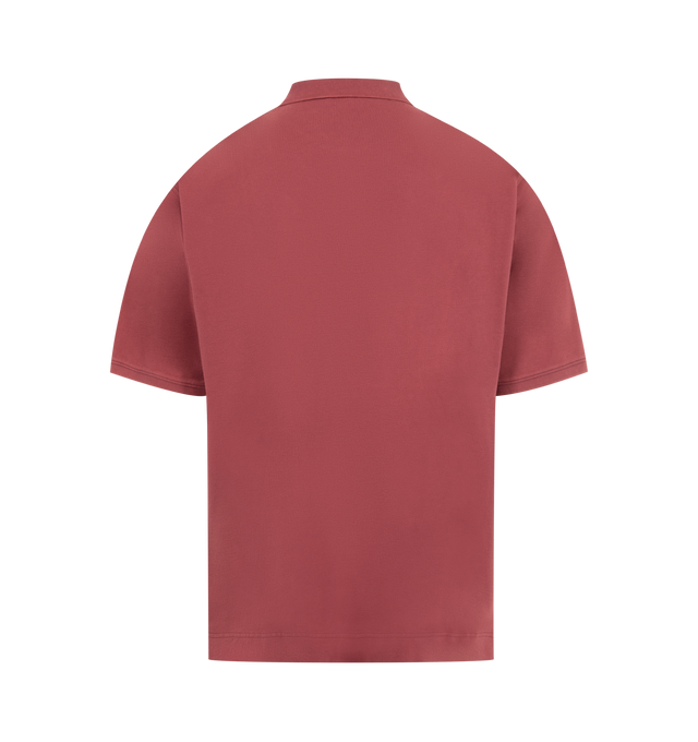 Image 2 of 2 - RED - ACNE Washed Logo Polo featuring short sleeves, relaxed fit, hip length, polo collar, two-button closure, sun-kissed finish and Acne Studios logo on the chest. 100% cotton.