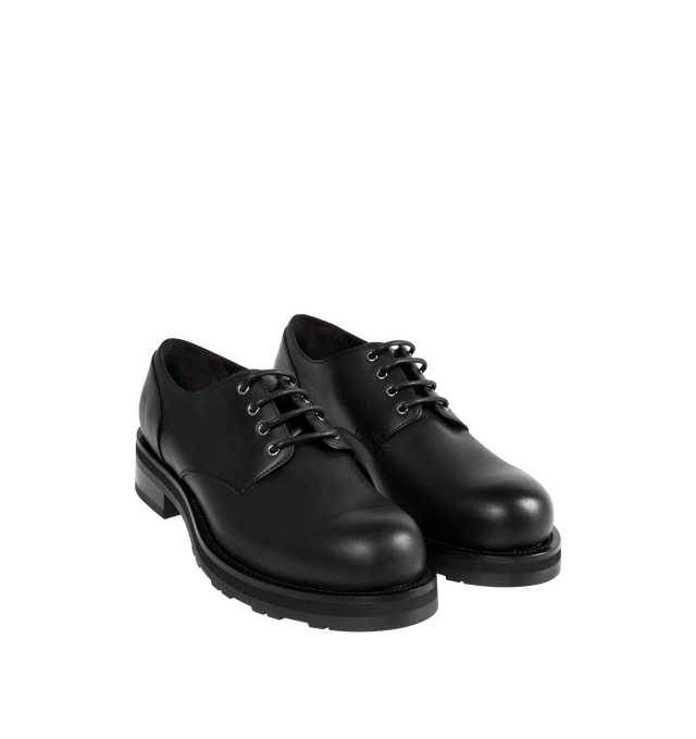 Image 1 of 4 - BLACK - THE ROW Derby Lug Sole Shoe featuring glossy calfskin upper with rubber sole, lace-up front, rounded toe and block heel. Made in Italy.