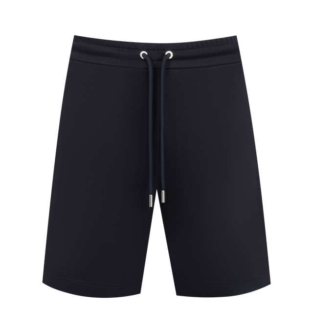 Image 1 of 1 - BLUE - Moncler Mens Cotton Shorts are crafted from brushed cotton fleece. Features an oversized fit, elasticized waistband with drawstring fastening, side pockets, back welt pocket, and logo patch. Base Fabric: 100% Cotton. Made in Turkey.