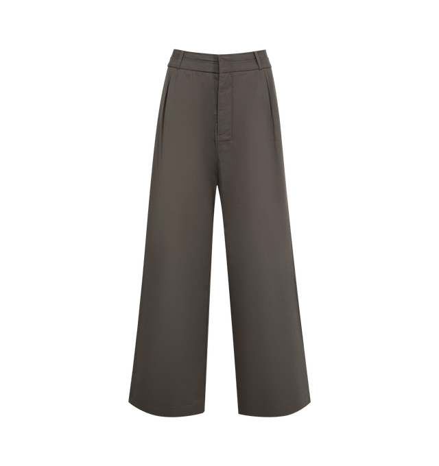 Image 1 of 3 - GREY - DEIJI STUDIOS Two Layer Pant featuring a softly structured full-length pant with a layered waistband detail, hook and eye closure, internal zip fly, gentle front tucks for volume, angled side seam pockets and a relaxed leg. 100% GOTS certified organic cotton.